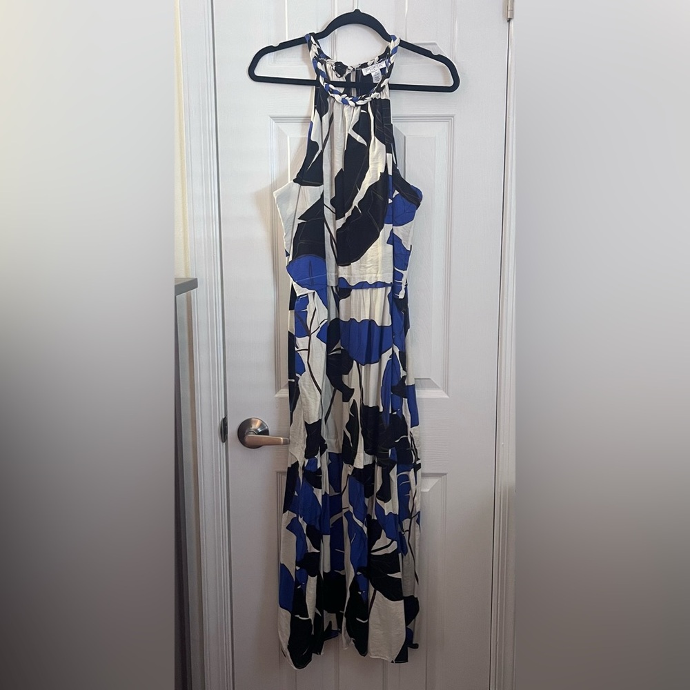 Elegant Blue and Black Halter Dress